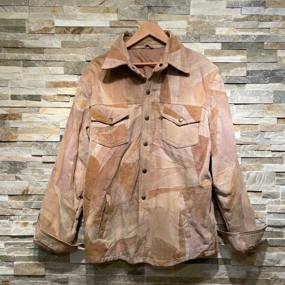 Patchwork Suede Jacket L | Genuine Leather, 70s Western Boho, Lined, Snap Front - Picture 8 of 12